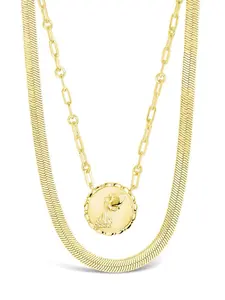 Bold Link Zodiac Necklace & Herringbone Chain Necklace Set