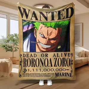 1pc Zoro Bounty, Soft and Comfortable, Retro Style with Wanted Text, Ideal for Home, Office, Camping, Travel, Figure Print Blanket