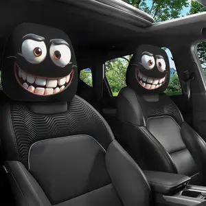 2pcs Car Headrest Covers Smiley Face Print, Universal Fit Seat Protector, Ideal Gift for Boyfriend & Friends, Christmas & Halloween Surprise, Car Interior Accessory