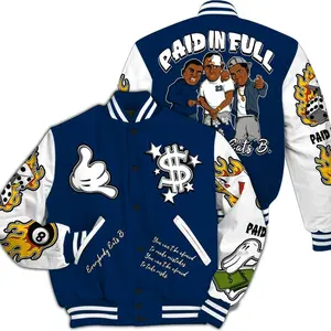 Everybody Paid In Full Varsity Jacket For SB White Navy 4s - Street Style All Over Print 4ZIP