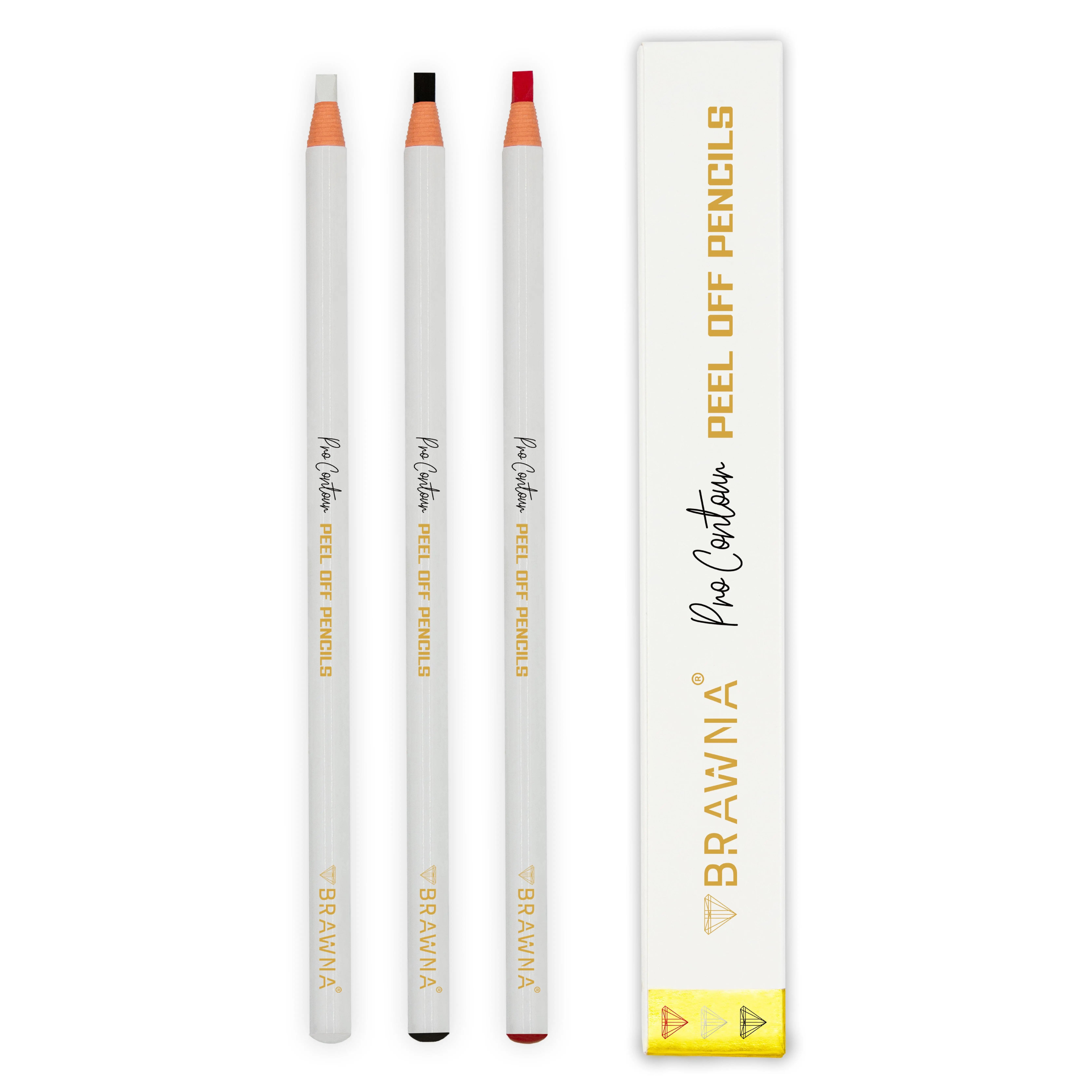 BRAWNA 3 PCS PMU Mapping Pencils - Pre Draw Wax Pencils - Lip and Eyebrow Makeup Pencils - Red - White - Black