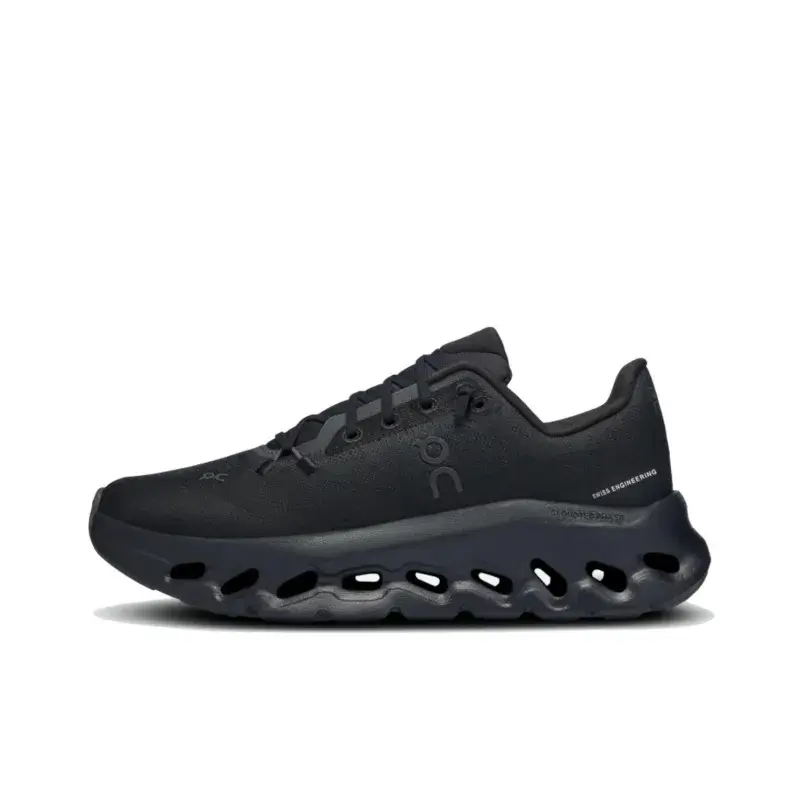 Unisex All-Black Fabric Running Shoes - Hollow Design, Thick Cushion Midsole, Anti-Slip Rubber Outsole, Lightweight Athletic Training Sneakers for Gym, Daily Commuting