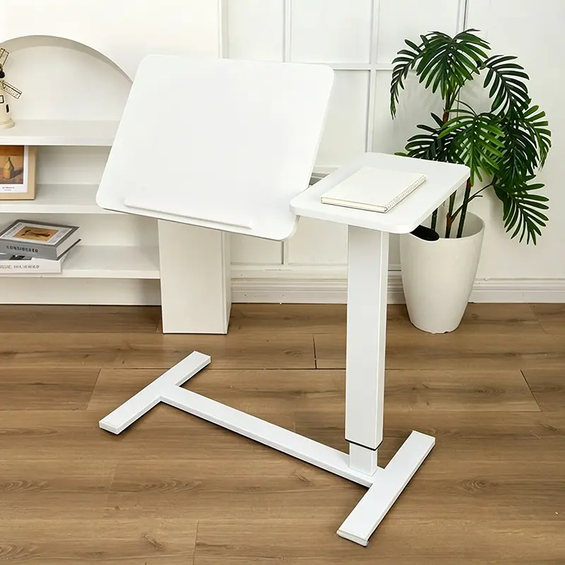 White Adjustable Standing Rolling Desk with Wheels - Tiltable Top, 27.5-43.3in Height, Gas Spring Pneumatic Lift, Premium Material, Ergonomic Upright Posture, Space-Saving, Assembly Required, for Home Office, Bedside, Computer Desk