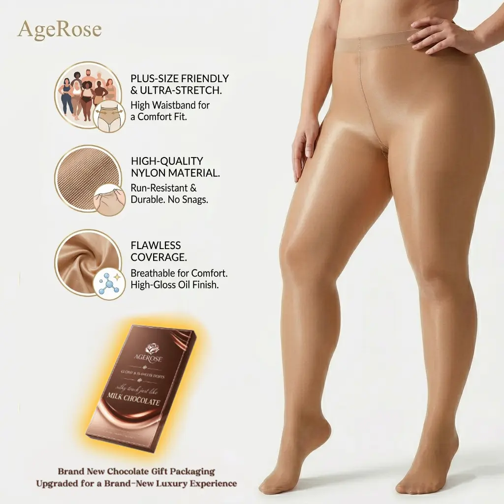 AgeRose Women's Plus Size Chic Elegant High-Waist Tummy Control Sheer Tights - Anti-Snag Blended Nylon Hosiery, Fits up to 250lbs, Women Pantyhose