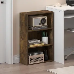 3-Tier Compact Look Cube Storage Bookcase with 3 Shelves, 7x17x26 in, for Living Room, Home Office, Amber Pine Indoor Furniture, Three Shelves Bookshelf Rack Modern Corner Bookshelf
