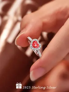 S925 Sterling Silver Fashion Heart Shaped Rhinestone Decorated Ring, Fashion Jewelry for Party, Daily Clothing Decor, Trendy All-match & Exquisite Jewelry for Birthday Gift, Heart Design Ring