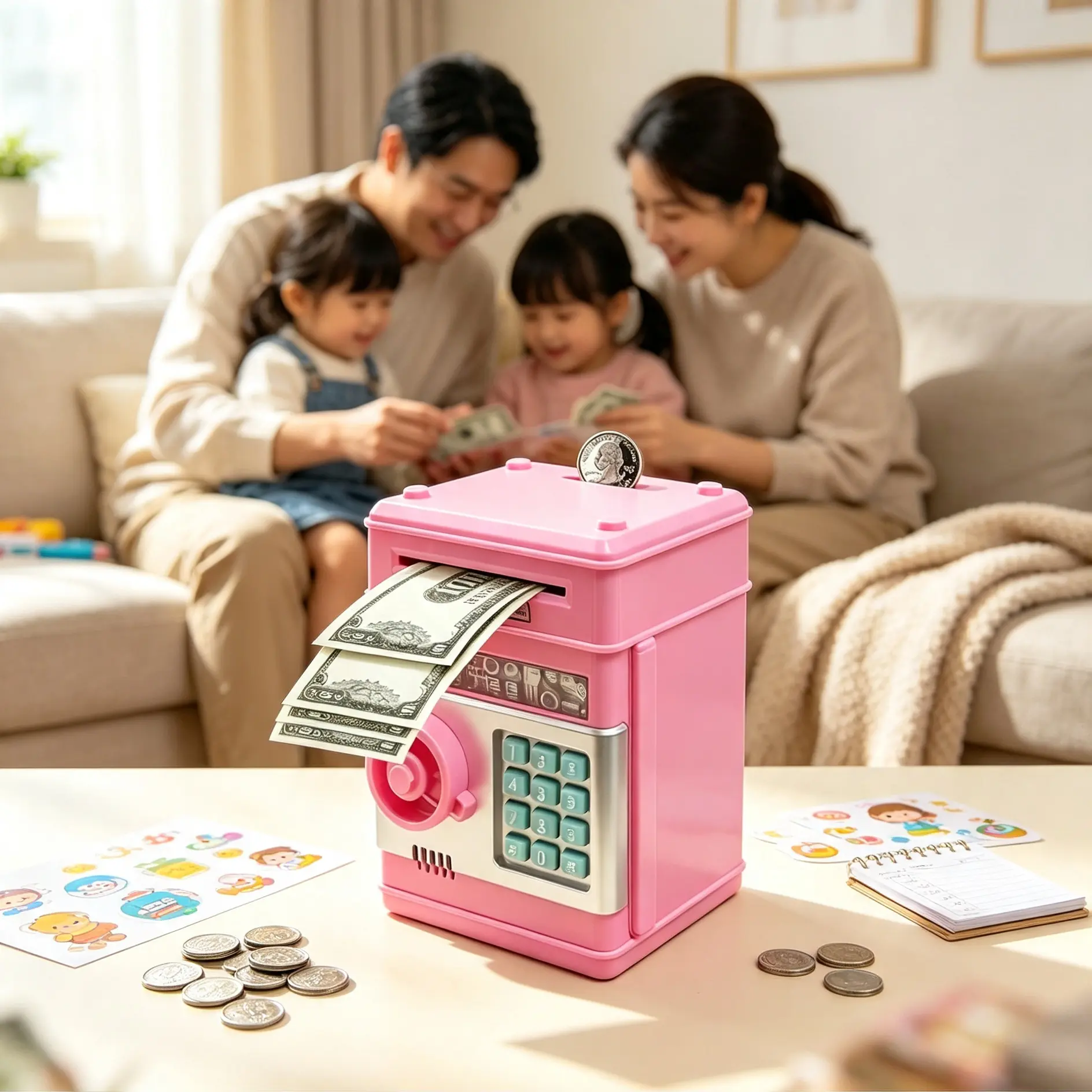 Kids Mini Electronic ATM Piggy Bank with Password Lock Safe Savings Box for Cash & Coins, Durable Educational Money Toy for Boys Girls Ages 3-13, Ideal Desktop Decor Gift for Birthday and Holiday Celebrations.festival gift
