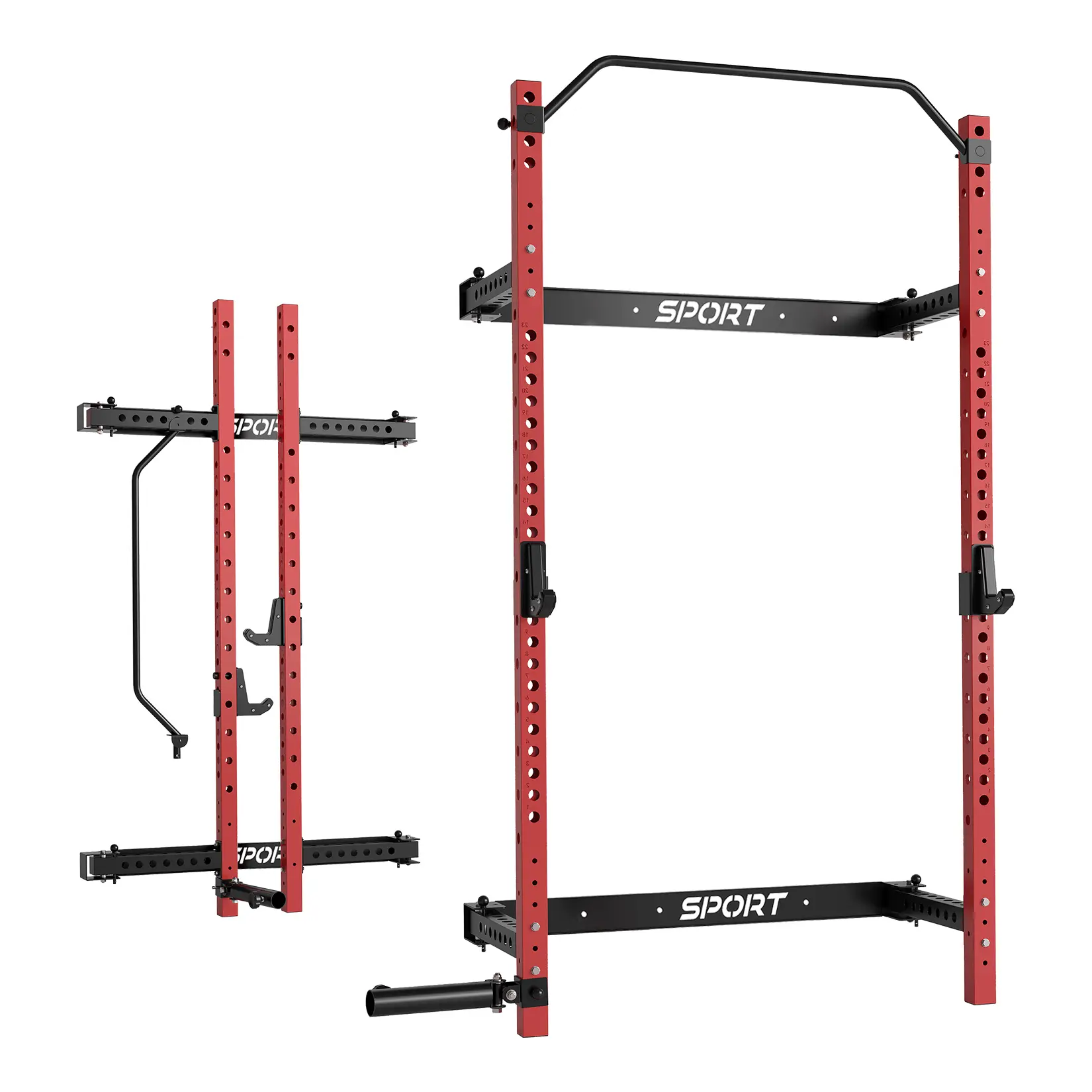 1000lbs Heavy Duty Folding Squat Rack, Wall Mounted Power Rack for Garage Gym, Professional 2.36"x2.36" Steel Squat Stand with 360° Landmine & Pull Up Bar, Collapsible Space-Saving Design, Ultimate Home Gym Weightlifting Station