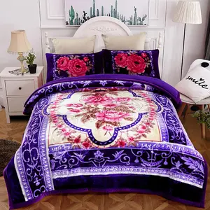 8 lbs Weight,3-Piece Warming Sherpa Flannel Winter Soft Blanket Printed Pattern 79" x 91" 2 Pillow Sham 20" x 30"Thick Soft Warm Luxury Embossed Design Bedding Sets blanket