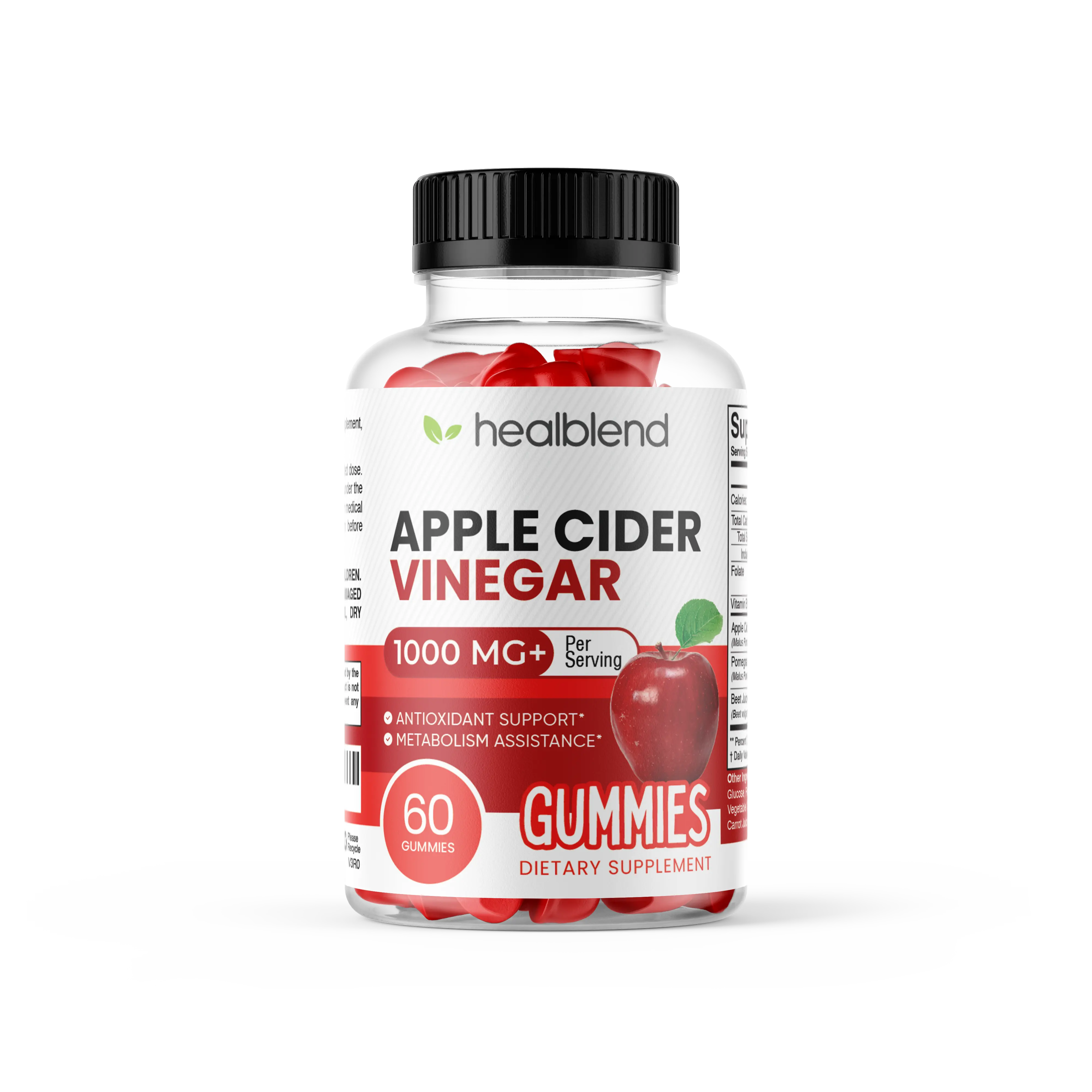 healblend Apple Cider Vinegar Gummy Vitamins 1000MG Per Serving - 60 Count- Vitamin B12, Pomegranate & Beet Juice, Gelatin-Free, Gluten-Free, Vegan & Non-GMO