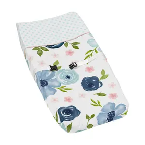 Sweet Jojo Designs Navy Blue and Pink Watercolor Floral Girl Baby Nursery Changing Pad Cover - Blush, Green and White Shabby Chic Rose Flower Polka Dot