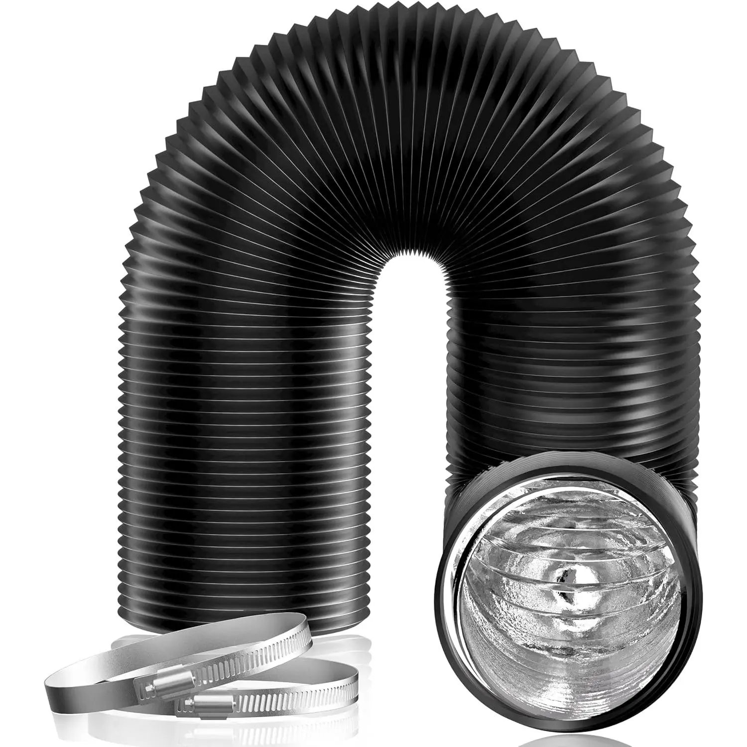 3 inch 16 FT Long Air Ducting, Heavy-Duty Four-Layer Protection Dryer Vent Hose for Heating Cooling Ventilation and Exhaust-with 2 Clamps, Black