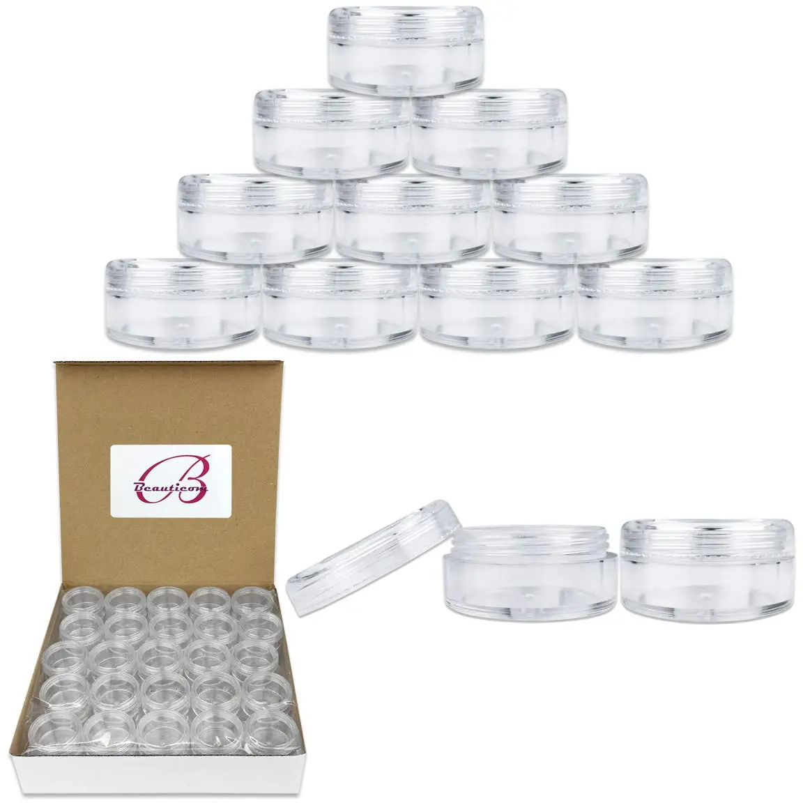 50 New Empty 5 Grams Acrylic Clear Round Jars - BPA Free Containers for Cosmetic Lotion Cream Makeup Bead Eye shadow Rhinestone Samples 5g/5ml Clear Lid 50 Pack