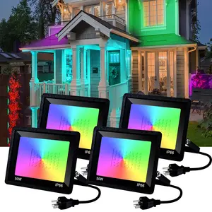 4 Packs 50W RGB LED Flood Lights, Waterproof IP65 Outdoor Color Changing Spotlight, Led Outdoor Lamp for Garden Party, Stage Building Multifunctional Lighting, Outdoor Flood Lights