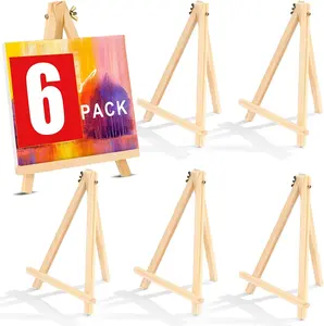 9 inch Easel for Painting, 6 Pack Wooden Easel Stand for Sign, Tabletop Easels for Painting Canvases, Small Art Easel Canvas Stand Photo Display Tripod Holder for  Adults