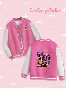 Women's Huntrix Rumi Witch Baseball Jacket, Cartoon Print Long Sleeve Casual Outwear, Spring & Fall Fitted Outerwear  HUNTR/X（EJAE、AUDREY NUNA、Rei Ami）、Saja Boys（Andrew Choi、Neckwav、Danny Chung、KEVIN WOO、samUIL L）、TWICE、MeloMance、JOKERs
