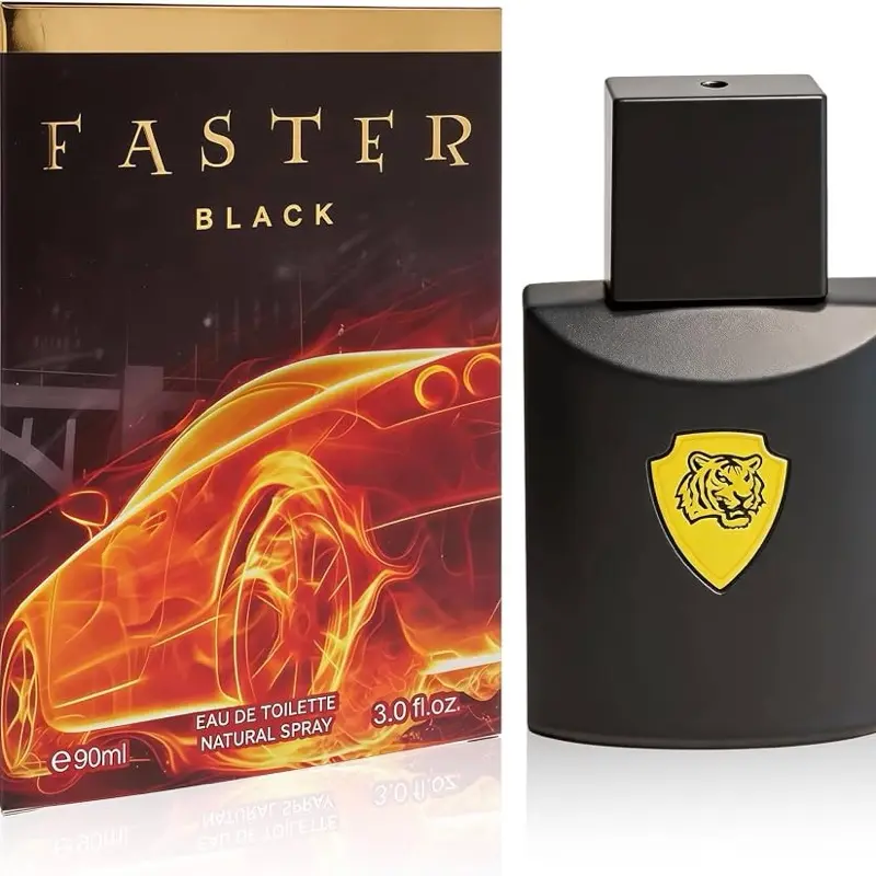 Faster Black RO For Men Eau de Toilette 3.0 Fl Oz 90ml | Aromatic Fougere Fruity Fragrance | Red Apple Plum Cinnamon Vanilla Cedar Cologne