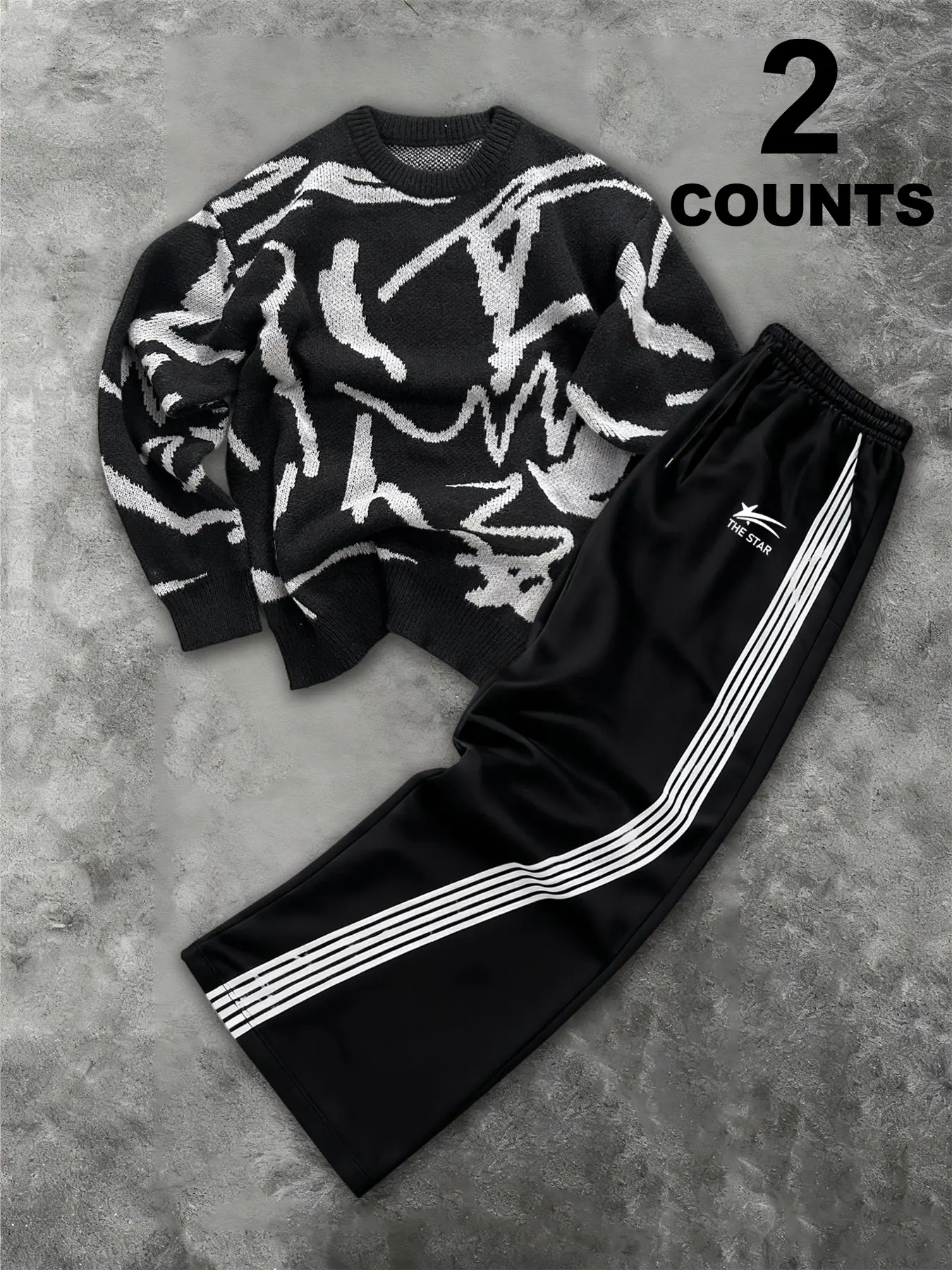 Autumn Winter Striped Sweater & Sweatpants Set, Men's Casual Fitted, No Match Needed, Outdoor Shopping Indoor Wear