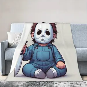 Michael Myers Halloween Warm Cozy Throw Blanket - Comfortable Flannel Fleece for Living Home Decor, Ideal Gift Accessory with Unique Design & Lightweight Polyester