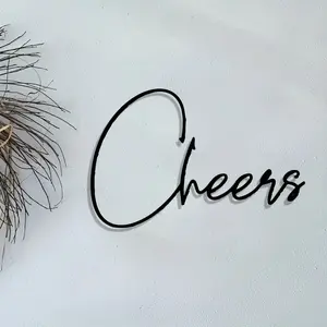 1 piece of vintage shabby chic design wrought iron "Cheers" wall art logo - laser cut calligraphy metal decoration, suitable for indoor and outdoor, porch, bedroom - Christmas and rural style gifts for homeowners, metal wall decoration