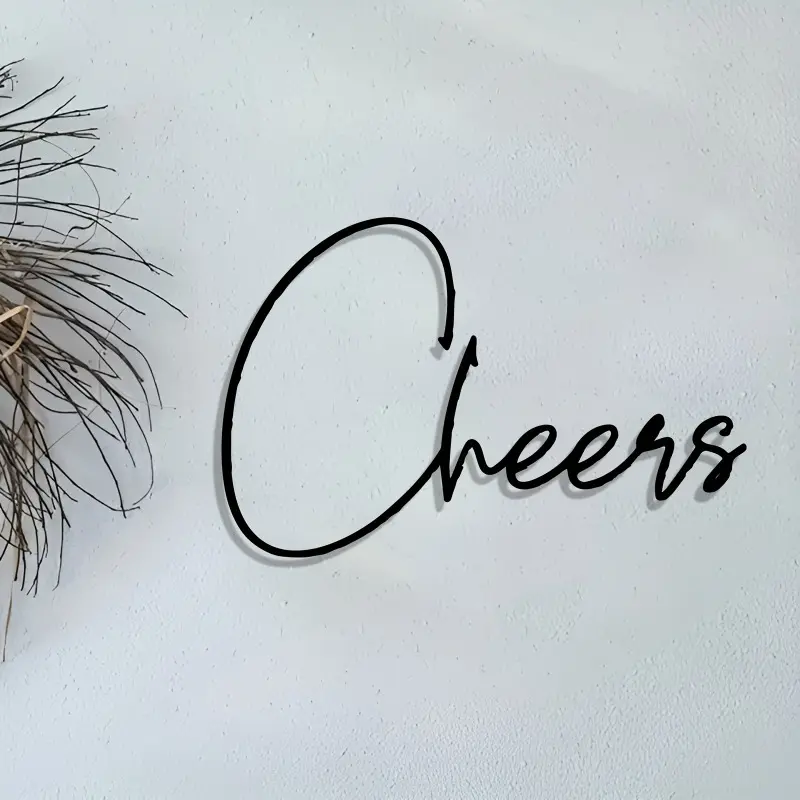 1 piece of vintage shabby chic design wrought iron "Cheers" wall art logo - laser cut calligraphy metal decoration, suitable for indoor and outdoor, porch, bedroom - Christmas and rural style gifts for homeowners, metal wall decoration