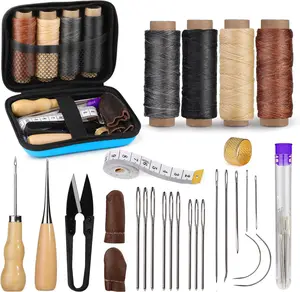 [1set Leather Working Kit] Leather Sewing Kit - Large-Eye Stitching Needles, Waxed Thread, Leather Upholstery Repair Kit, Leather Working Tools and Supplies, Sewing Supplies Crafts