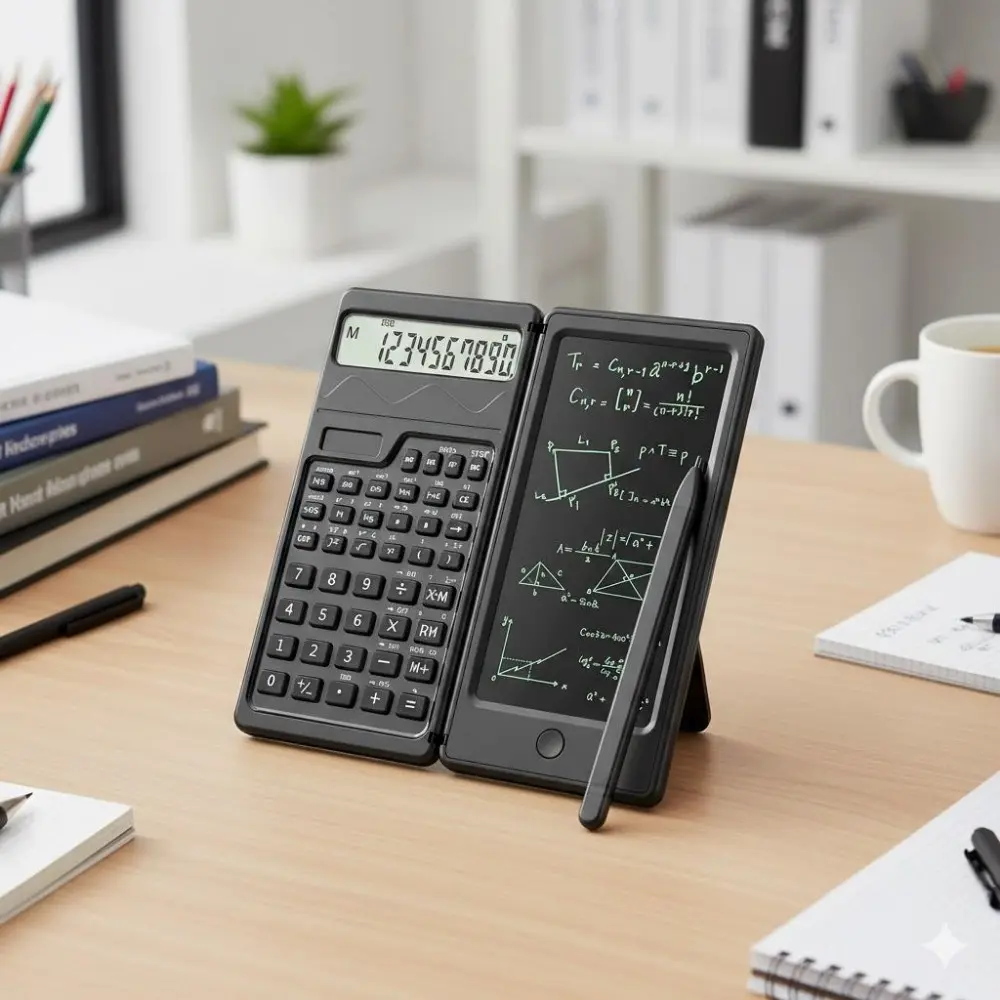 Solar Writing Tablet Calculator with Display, Portable Foldable Scientific Function Device for Students & Professionals - High Accuracy, One-Tap Erase, Multidisciplinary Math Engineering Finance Smart Measuring Tool