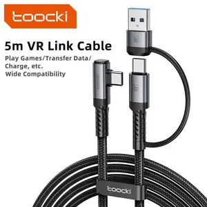 Toocki 5m VR Link Cable 2-in-1 USB A USB C to Type C PD USB3.0 Data Transfer Elbow Wire For Quest3/Quest2/Pro/Pico4 Accessories 90 Degree Elbow USB C To Type C Link Cable