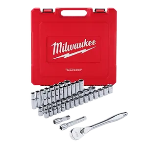 Milwaukee 48-22-9010 47pc 1/2" Drive Metric & SAE Ratchet & 4 FLAT Side Sockets