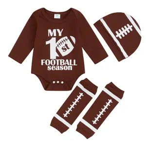 My First Football Season Outfits Baby Boy Football Jersey Onesie Football Romper+Leg Warmer+Hat Set Fall Winter Clothes