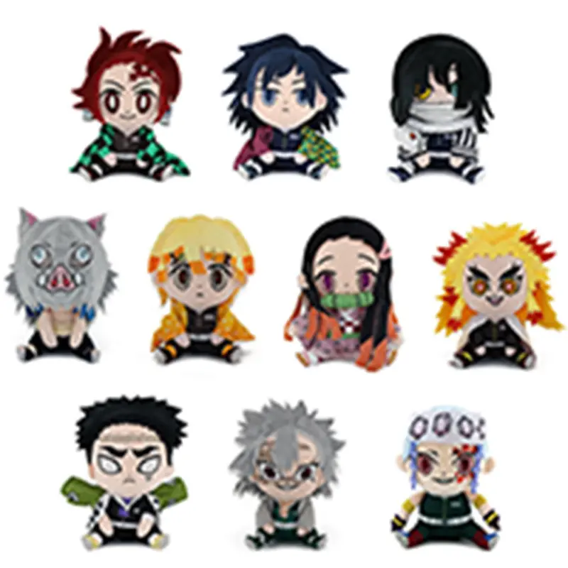Unisex Japanese Anime Demon Slayer Soft Fabric Stuffed Plush Dolls - 20cm Cute Sitting Toys Featuring Tanjirou, Nezuko, Zenitsu, Rengoku, Iguro for Anime Fans