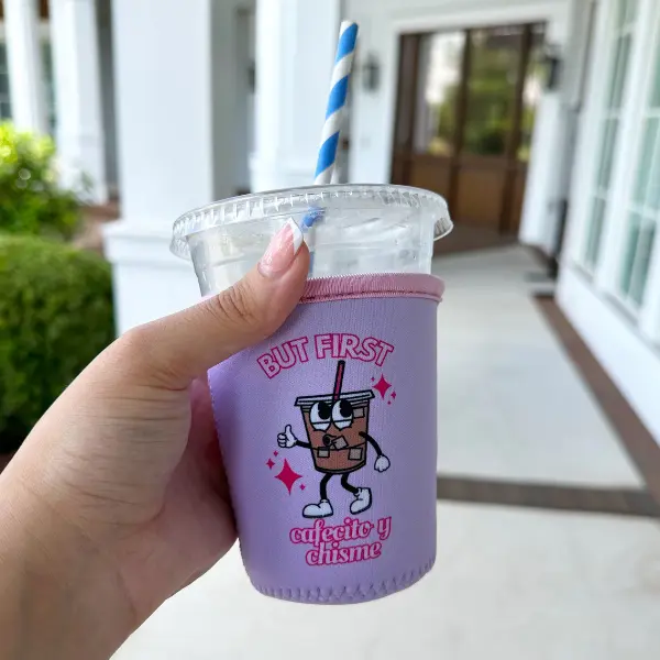 "But First Cafecito y Chisme" Iced Coffee Coozie / Matcha Coozie / Drink Sleeve / Koozies