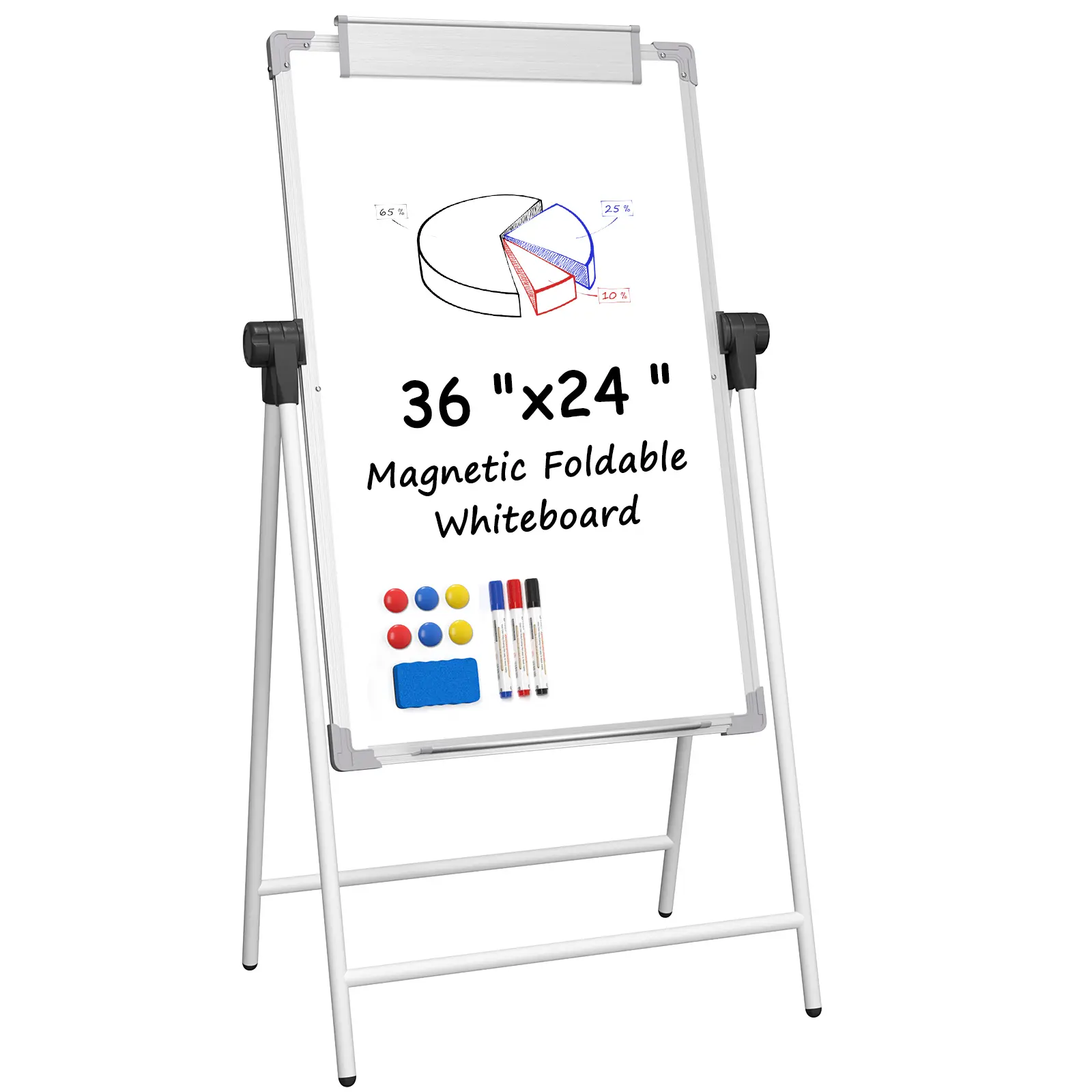 MaxGear Rectangular Double-Sided Dry Erase Board A-Stand Easel, 36"x24" Large, Height-Adjustable Aluminum Alloy Frame, Portable, Smooth Writing, Easy Cleaning, No Ghosting, Strong Stability for Classroom Training, Home Learning, Office, Easy To Write And