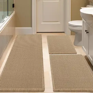IM HOME Waffle Bath Mat 2 Piece/3 Piece Set, Boho Woven Modern Bath Mat Rugs, Absorbent Non Slip Bathroom Rugs, Soft Washable Bath Rugs with Tassels for Bathroom, Bedroom, Kitchen, Shower, Tub