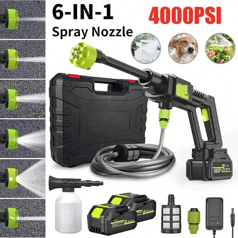 Rush for This High - Performance Cordless Pressure Washer! 300W power, a 6 - In - 1 Nozzle, and a 5m water pipe make it a versatile cleaning tool. Ideal for cars, fences, floors, and patios. The best portable pressure cleaner you need!