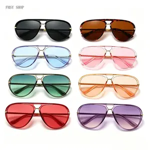 Aviator Sunglasses  Men Women Trending 2026, Luxury Oversized Pilot Shades with Gold Metal Temples, UV400 Retro Fashion Eyewear  Driving Vacation Beach Party Streetwear Looks LED Light Blocking Stickers for