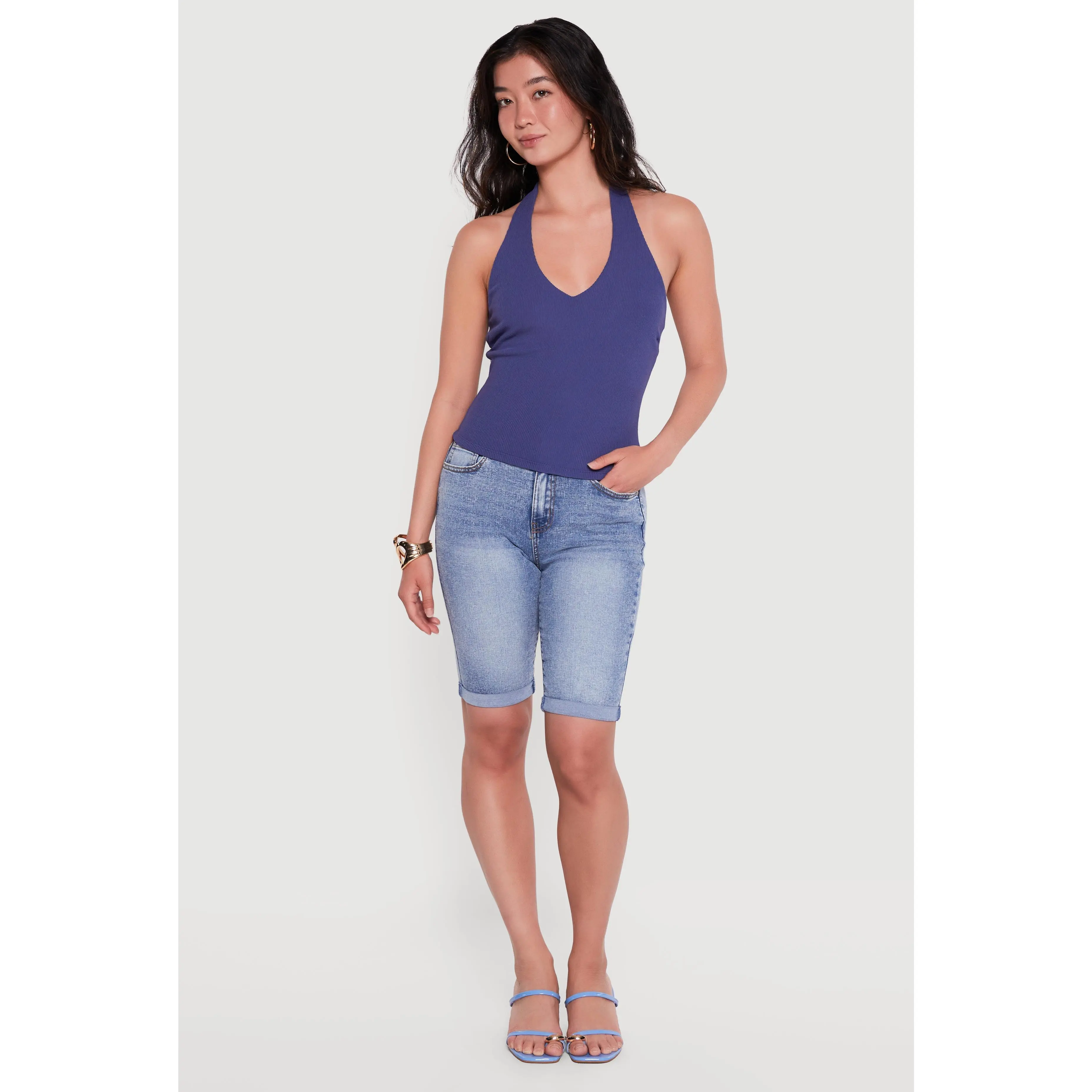 Ribbed Knit Open Back Halter Top