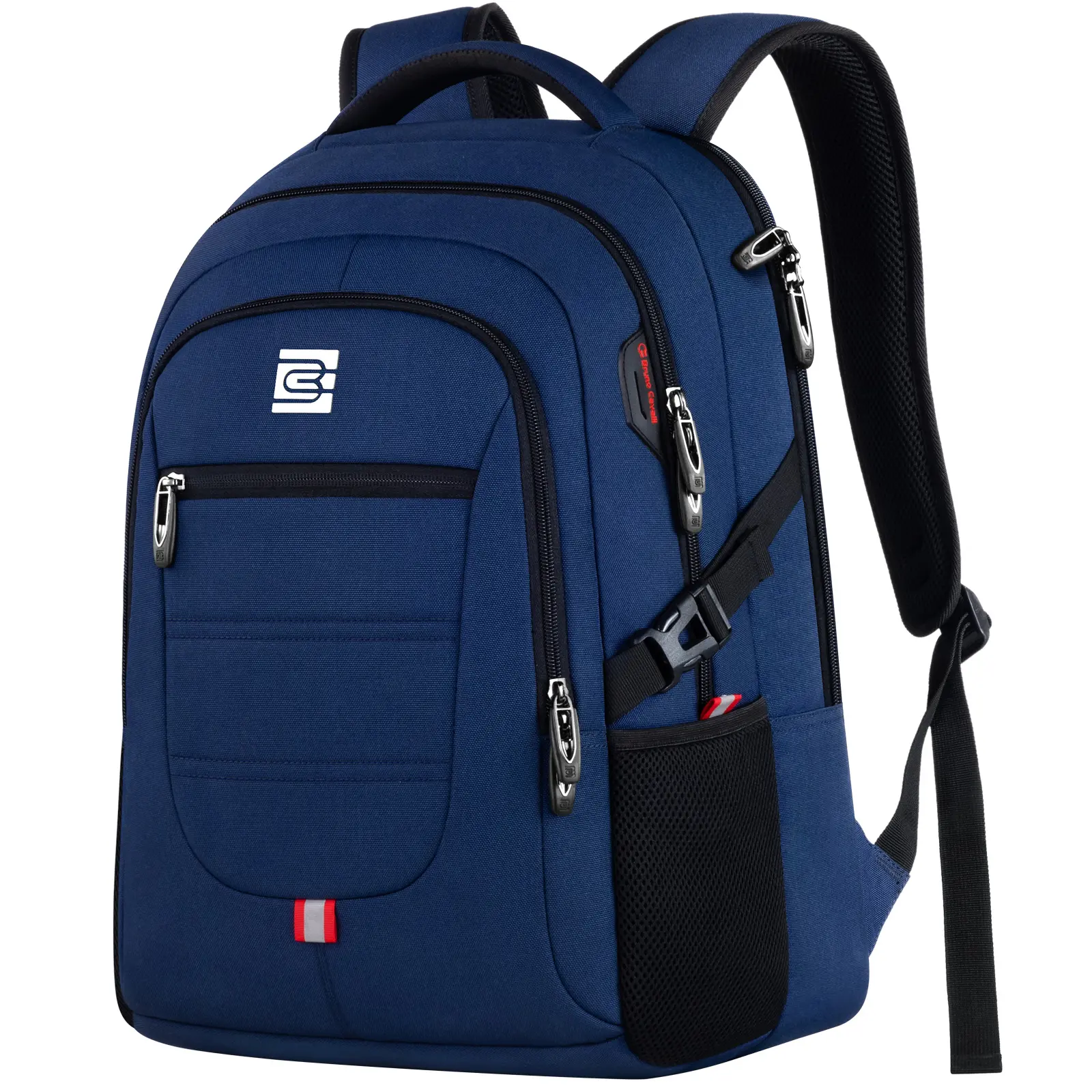 Bruno Cavalli 15.6inch Durable Waterproof Polyester Laptop Backpack Carrier for 15.6" Laptops, with Sleeve, Reinforced Handle, Adjustable Shoulder Strap, Headphone Jack, Breathable Mesh Back, Reflective Strips, Ample Space - School, Work Bag