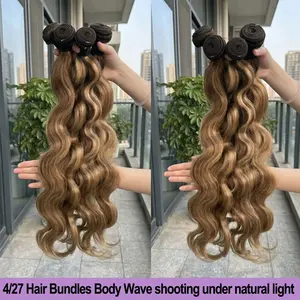 12A Grade Brazilian Virgin HumanHair Bundles P4/27 Highlight Brown BodyWave 16-30 Inch Honey Blonde WeaveExtensions For Women