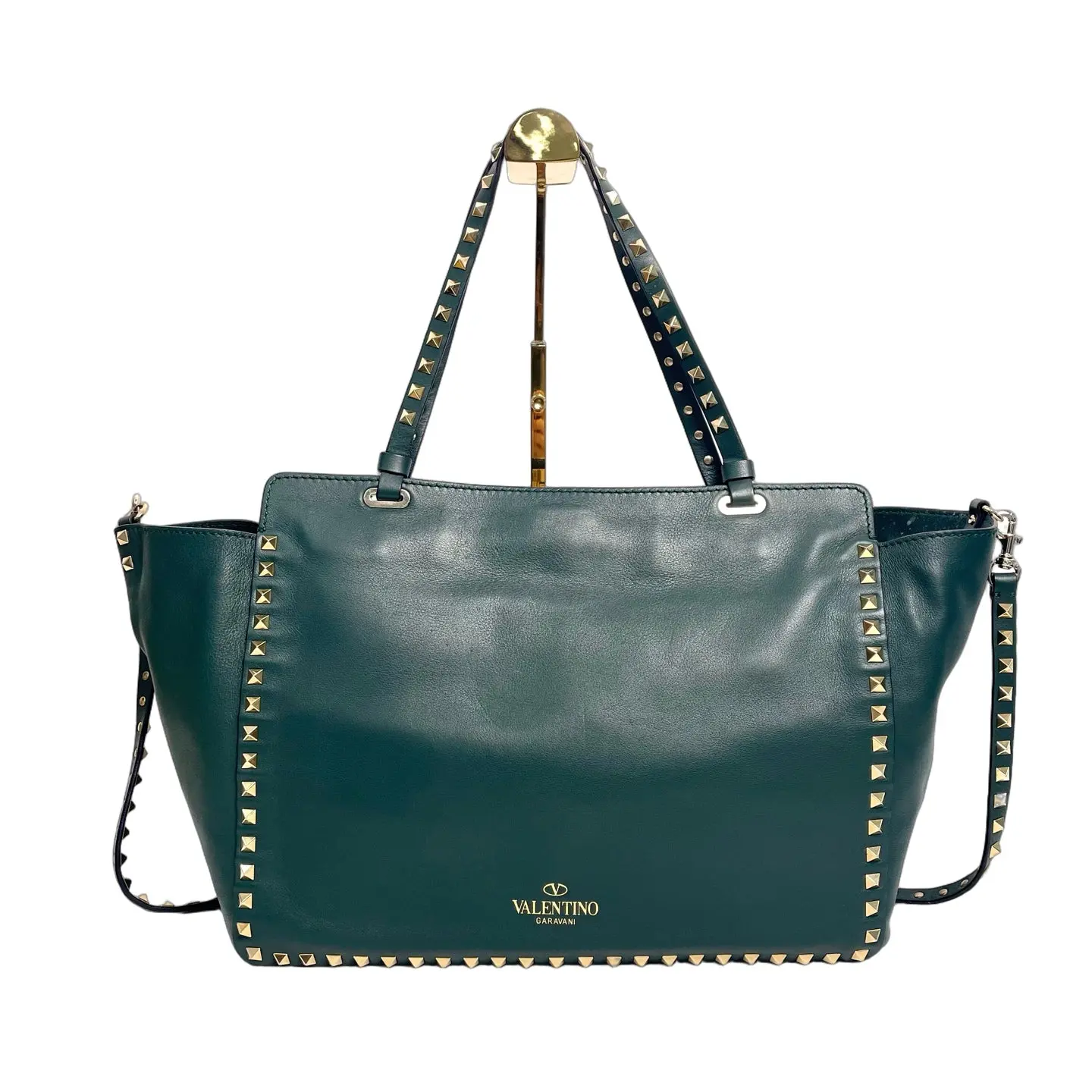 Pre-owned leather Tote Bags Valentino Garavani Rockstud Small Tote Bag in Dark Green
