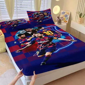 Lionel Messi #10 Soccer Fitted Sheet Set (3-Piece, 1 Fitted Sheet + 2 Pillowcases),Red & Blue Checkered Bedding for Fans, Perfect for Bedroom & Dorm Decor, Bed Sheets