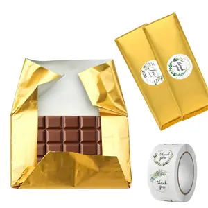 Chocolate Wrapping Paper with Sticker, 100pcs Gold Foil Finish Gift Bag with 100pcs Sticker, Gift Wrapping Supplies Packaging Paper for Wedding Birthday Party