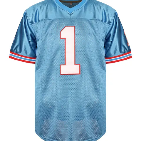 Men's Moon Blue #1 Lightweight Short Sleeve Football Soccer Jersey - Breathable Embroidered Athletic Wear Gym Top, Professional Sportswear for Competition, Outdoor Sports, Short Sleeve Jersey
