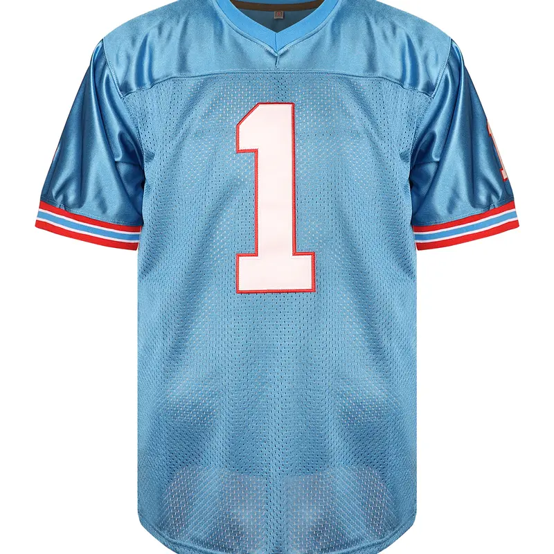 Men's Moon Blue #1 Lightweight Short Sleeve Football Soccer Jersey - Breathable Embroidered Athletic Wear Gym Top, Professional Sportswear for Competition, Outdoor Sports, Short Sleeve Jersey