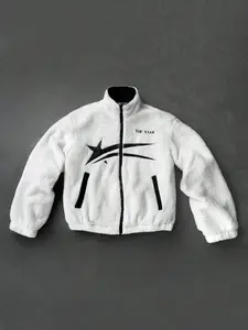 Men's Fleece Lined Jacket, Embroidered Logo Design, Fashionable Casual Outerwear, Comfortable Fit for All Seasons