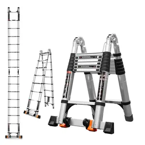 12.5Ft A Frame Telescoping Ladder, Extension Ladder w/Balance Bar & Wheels, Ladder A Frame, 330lbs Capacity Collapsible Ladder, Extension Ladder