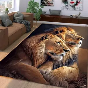 Large Brown Modern Living Room Rug Velvet Area Rug with Lion Print Soft and Comfortable, Slip-Resistant and Wear-Resistant Machine Washable Suitable for Bedrooms, Living Rooms, Dining Rooms, Dorms, Farmhouses, Entryway Doormats, Home Decor Rugs