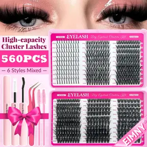 560pcs D-Curl Spiky Cluster Lashes, DIY Lash Clusters, Eyelash Falsies, Mixed 40D-120D, 10-18mm Length, Soft & Durable, Easy Apply, Comfortable Wear, Ideal for Daily & Party Use