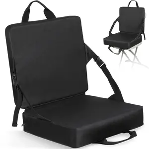 Portable Stadium Seat Bleacher Cushion, Folding Stadium Seats Bleacher Chairs with Back and Cushion for Camping Fishing Concert, Water Resistant, Black/Navy Blue
