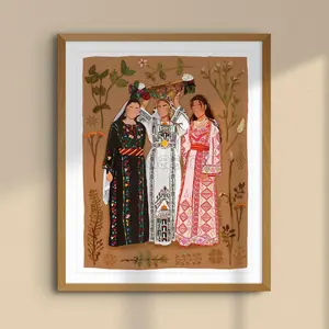 Arab Art, Palestinian Women Illustration, Unframed, Room Decor, Henna Night - Art Print, Palestine Art